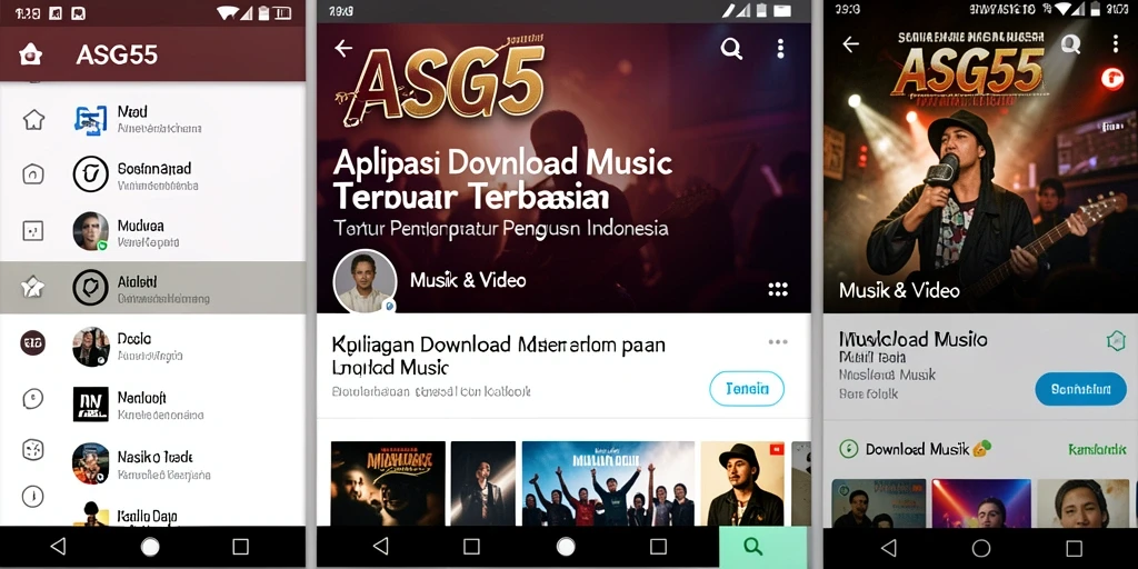 Screenshot antarmuka utama ASG55 dengan fitur Download Musik yang mudah digunakan.