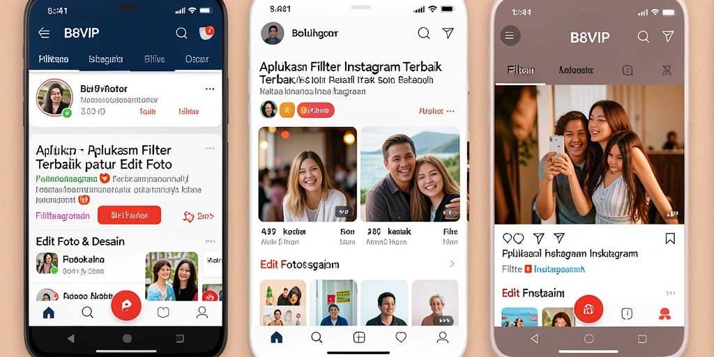 Antarmuka B8VIP menampilkan berbagai filter Instagram yang menarik.