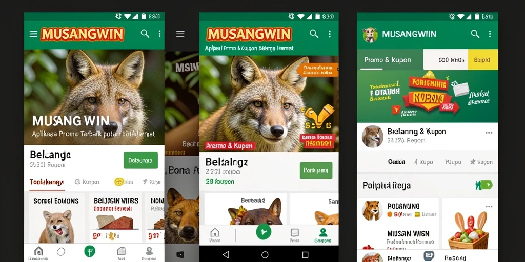 Screenshot antarmuka MUSANGWIN menampilkan berbagai promo menarik untuk berbelanja.