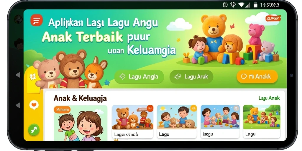 Antarmuka aplikasi SUPER5 yang menarik dan ramah anak.